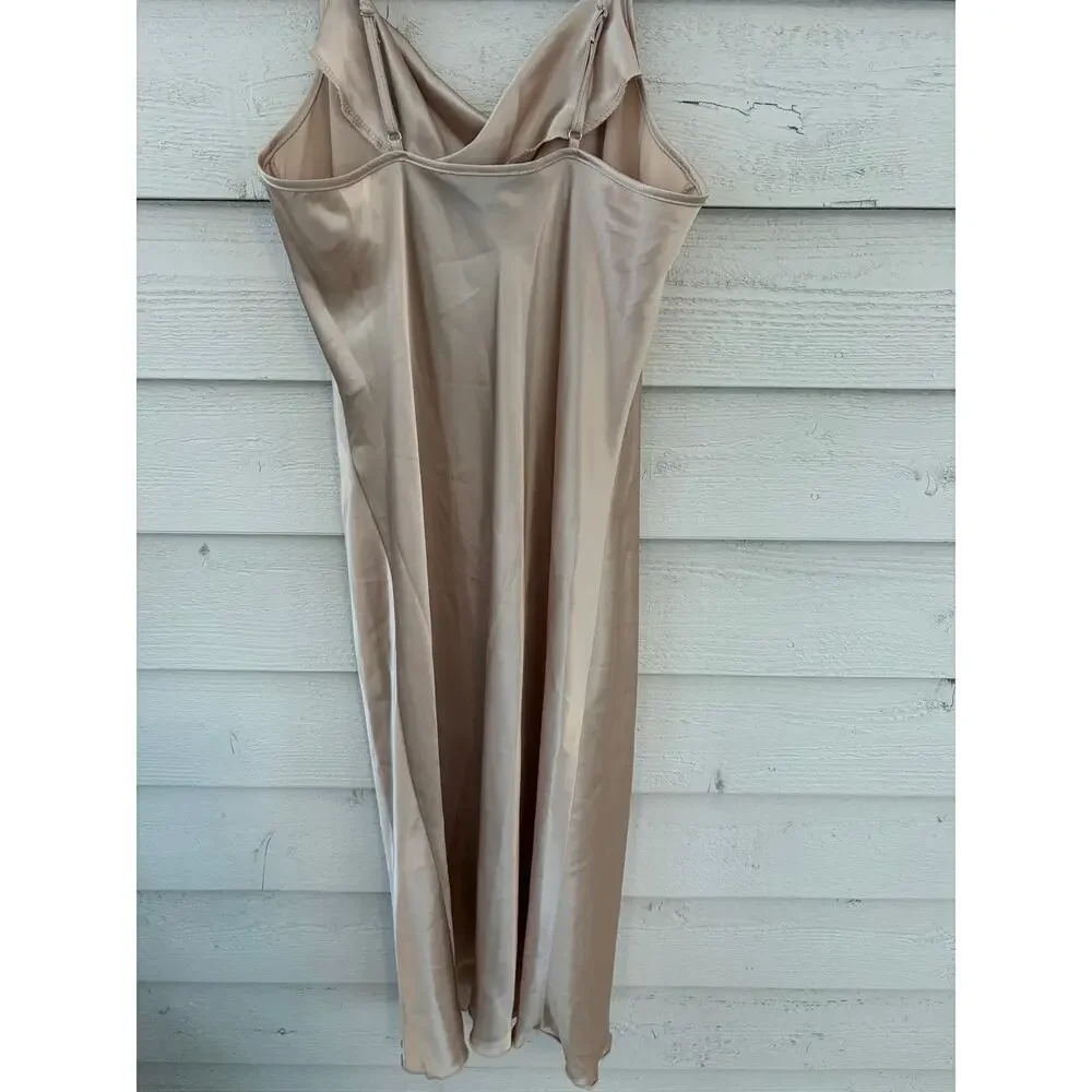 Bebe Champagne Satin Slip Dress Cowl Neck Size Large - Picture 6 of 8